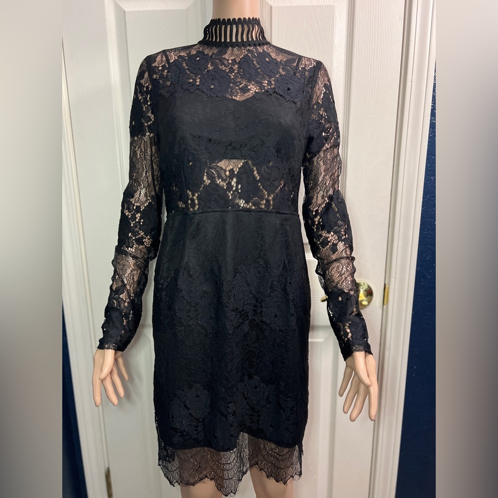 Mustard Seed Black Lace Long Sleeve Dress